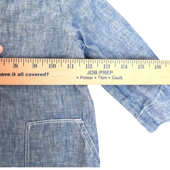 Crewcuts Kids Chambray Dress Size 2 Linen Blend Blue Long Sleeve Pockets - Picture 4 of 7